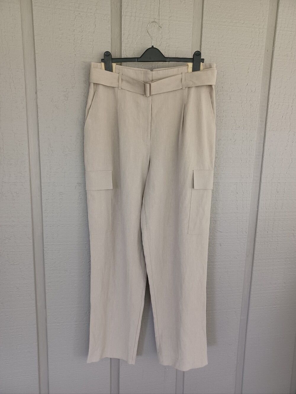 Lafayette 148 Sadler Linen Cargo Pant Size 14 Belt High Rise Pocket Quiet Luxury